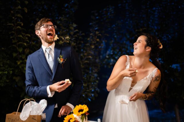 bride throwing cake