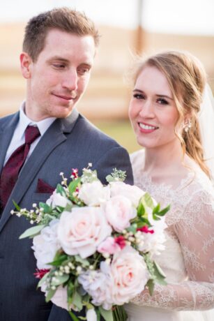 closeup of a bride and groom