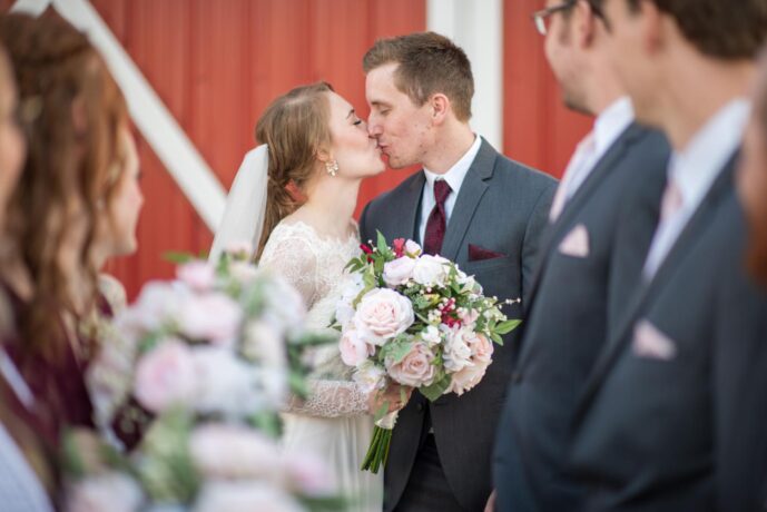 bride and groom kissing