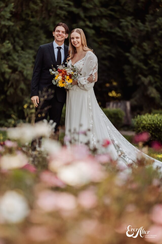 Bride and her family member posing